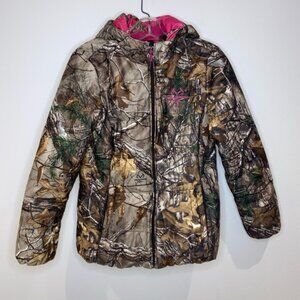 Realtree Xtra Camouflage Puffer Hunting Jacket Woman’s M Hood Fall Winter
